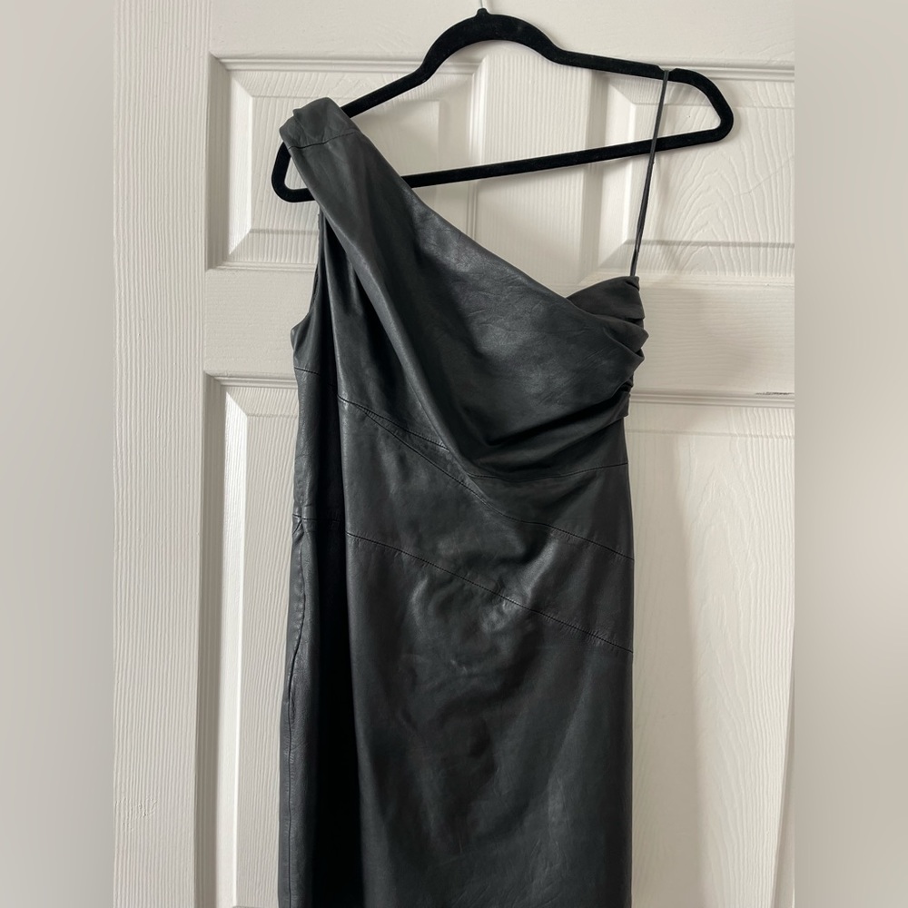 All Saints genuine leather one shoulder dress